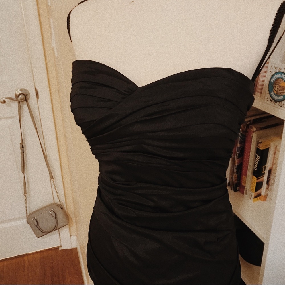 theia dark navy ruffle body dress | size 6 - Picture 3 of 5